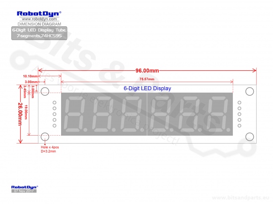 Cijferdisplay 8-Digit 7-segments blauw 74HC595 - 61x14mm